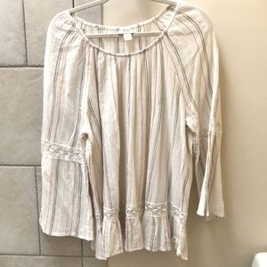 striped blouse-Style &Co Cotton with crochet lace